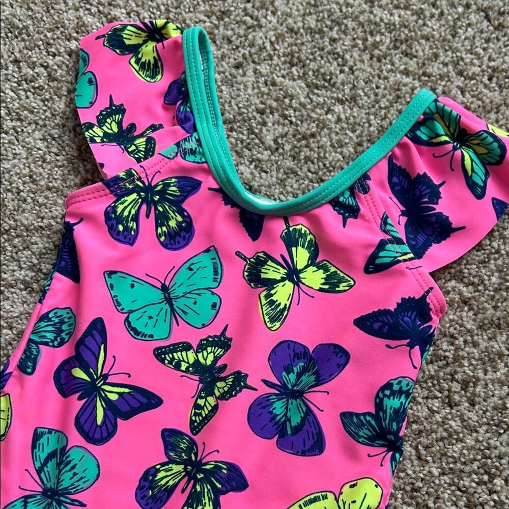 Pink Ruffle Butterfly Print Swimsuit, 18 Months - Picture 2 of 6
